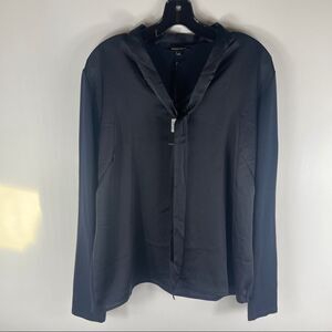 Question Blouse Black Chiffon Tie Front Jersey Back Sleeves Women’s Size XXL